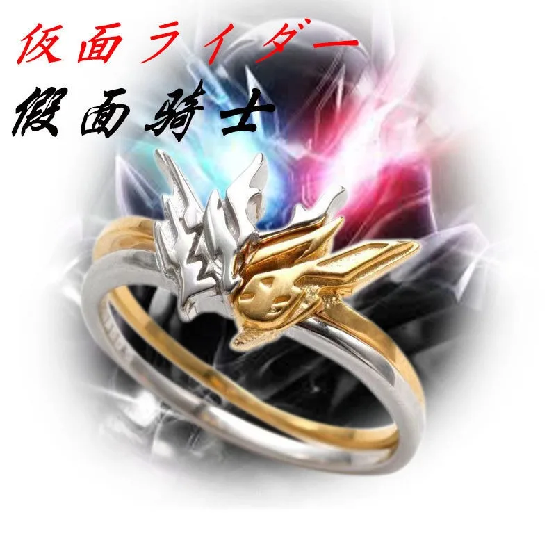 Kamen Rider anime peripheral creative gold rabbit and silver dragon silver open ring base rabbit and dragon ring couple gift