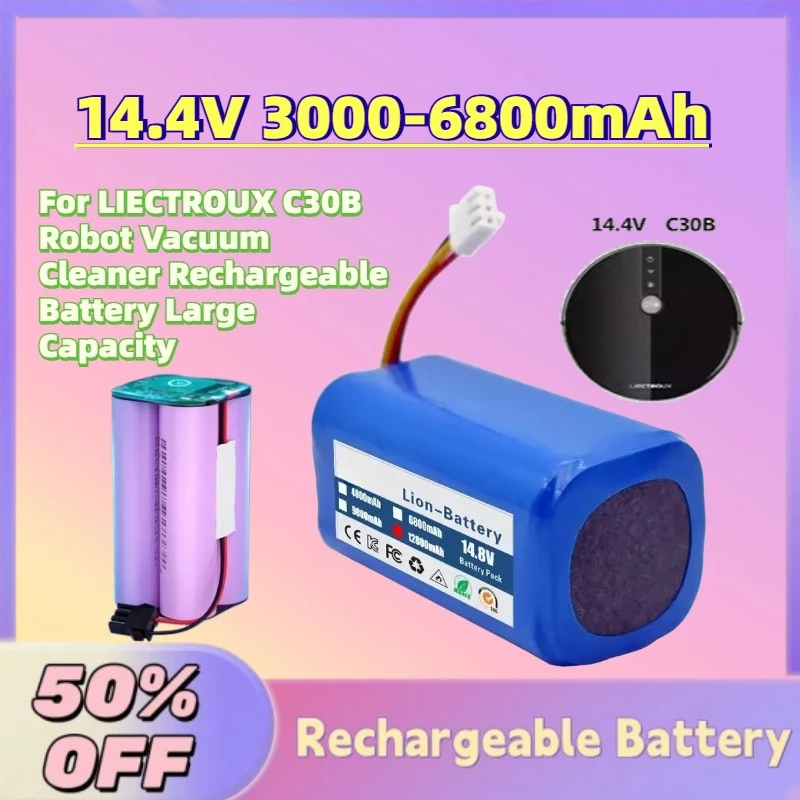 Fast Shipping 14.4V 3000-6800mAh Li-Ion Battery for LIECTROUX C30B Robot Vacuum Cleaner Rechargeable Battery Large Capacity