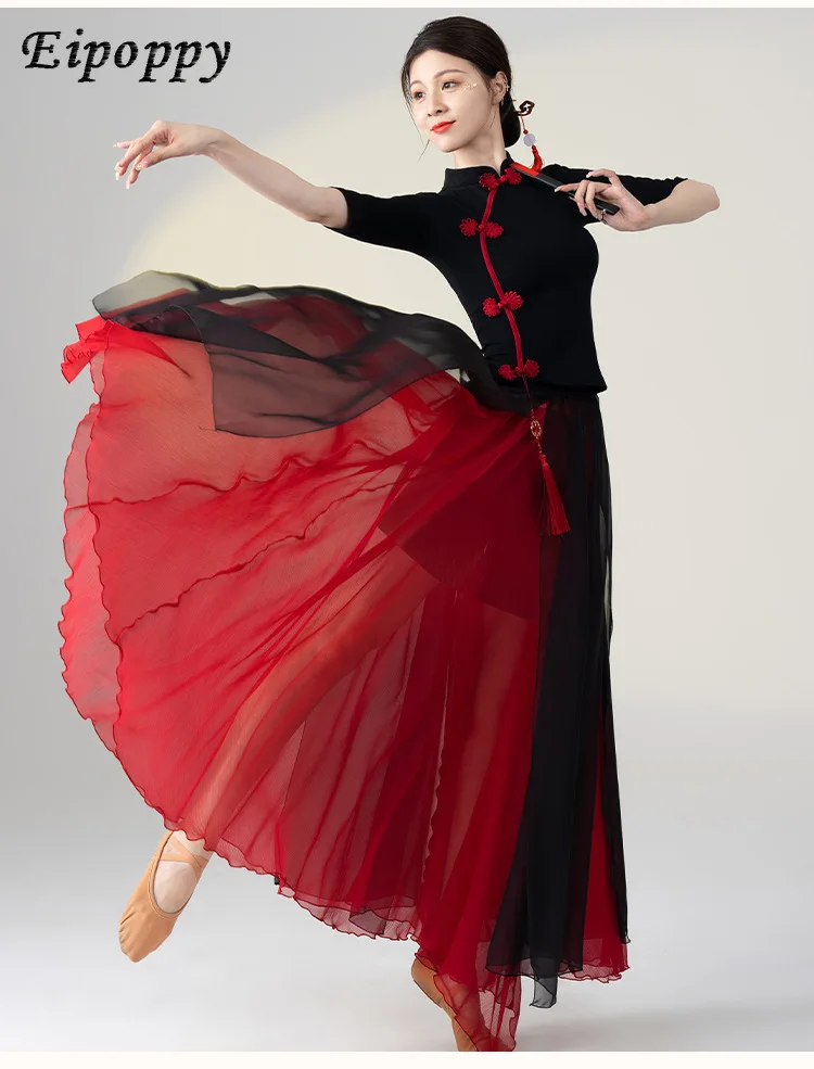 فستان رقص كلاسيكي نسائي ، زي رقص شينجيانغ أنيق ، فستان بنصف طول ، تنورة متأرجحة كبيرة