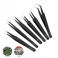 1pcs/6pcs ESD Anti-Static Tweezers Kit Stainless Steel Precision Tweezers with Elbow/Flat Tips ESD-10/11/12/13/14/15 for DIY