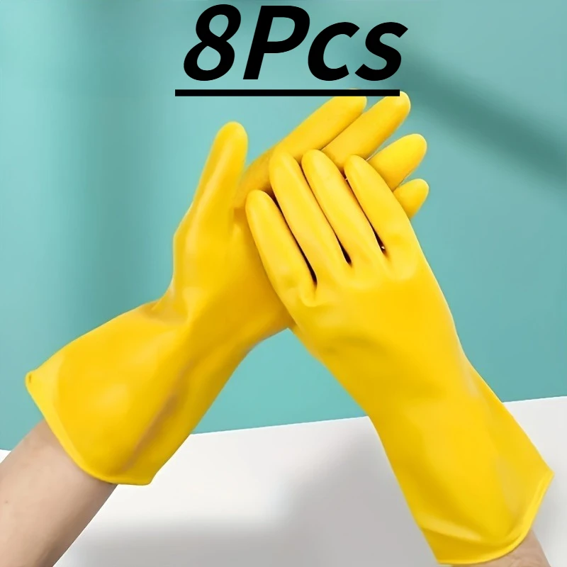 

4 Pairs Heavy Duty Latex Dishwashing Gloves - Bright Yellow, Reusable, Soft and Durable Kitchen, Bathroom, Cleaning Gloves