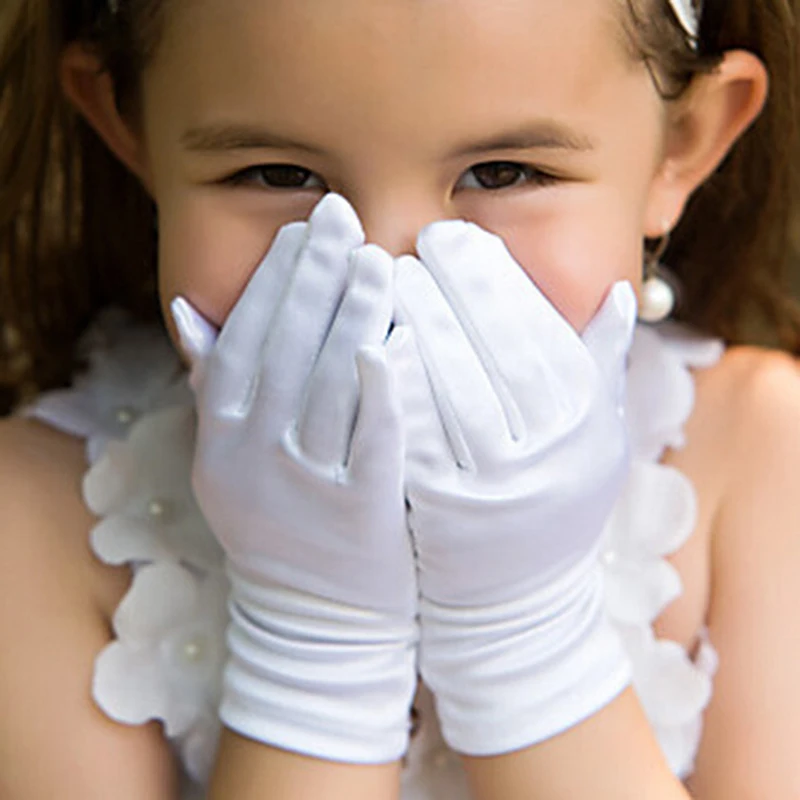 Guantes elásticos de LICRA para niños y niñas, color blanco, a la moda, para baile, etiqueta, actuación en escenario, 1 par