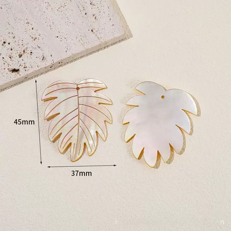 5PCS Yellow color Natural Shell Carved Mother of Pearl Monstera Leaf Pendants 37mmx45mm FIJI Island Jewelry