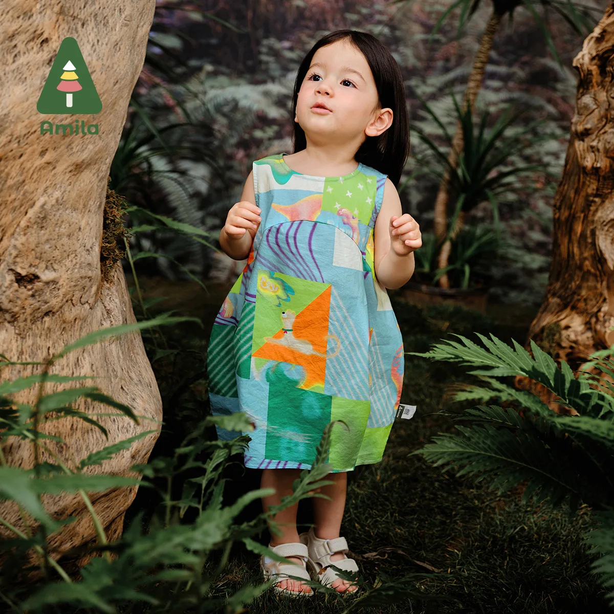 Amila-vestido estampado geométrico infantil, fofo, doce, respirável, confortável, verão, vestidos de menina, 0-6Y, novo, 2022