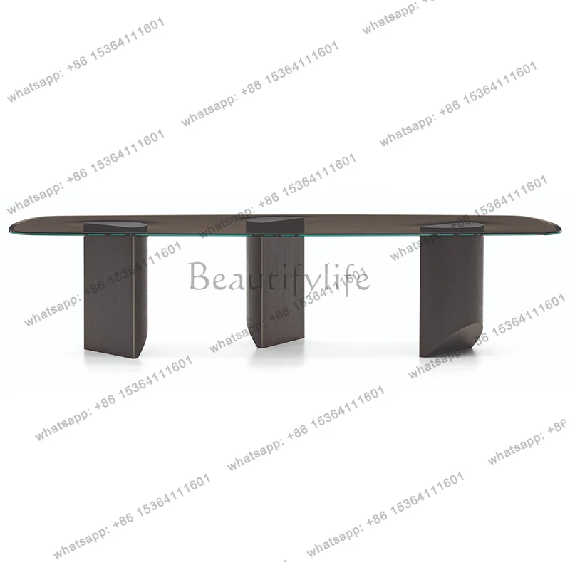 

Italian light luxury square creative tempered glass dining table high sense modern simple art rock slab dining table