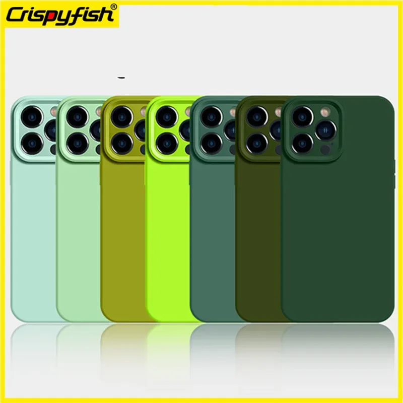 Simple Green Forest Color Scheme For IPhone 16 15 11 13 Pro Max 12 14 Solid Color Liquid Silicone Soft Case Protection Cover Men