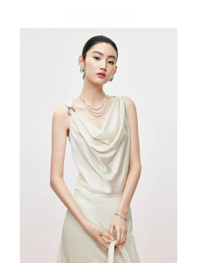 

MandyZhang Godd Drape Satin Acetate ter Top And Vest Set Design Sense Svel Top Commute Sle Regular Fit Thin Model