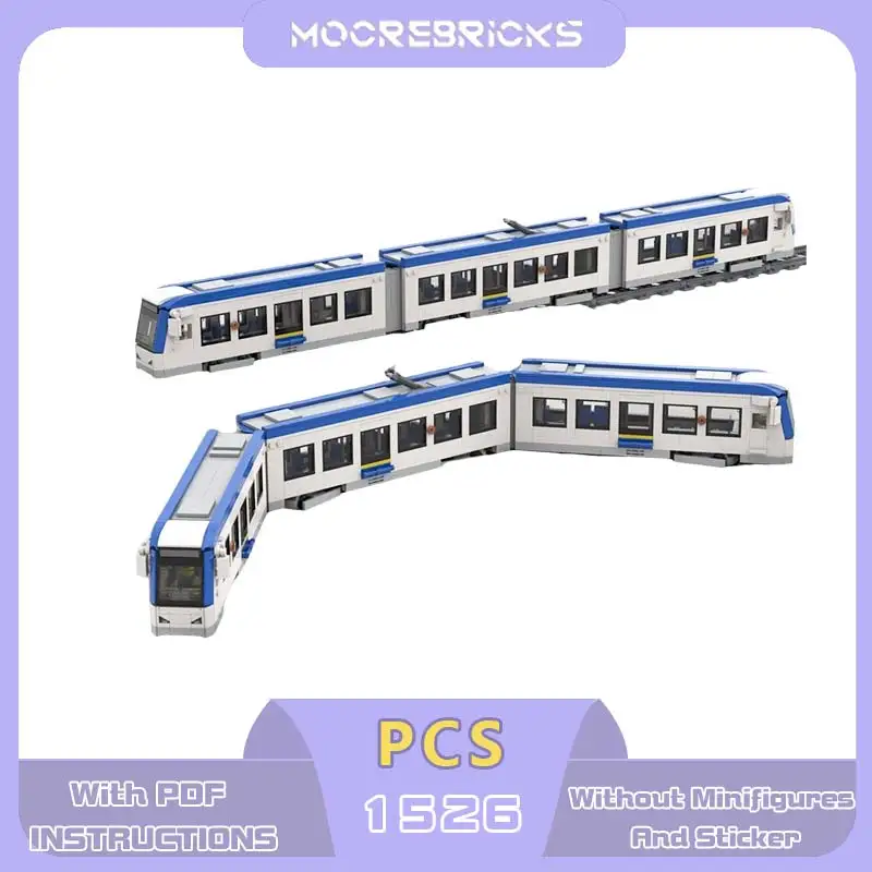 MOC Modern Urban Light Rail Tram Building Blocks Set City Commuter Streetcar Model Railway Layout Accessory Adult Gift