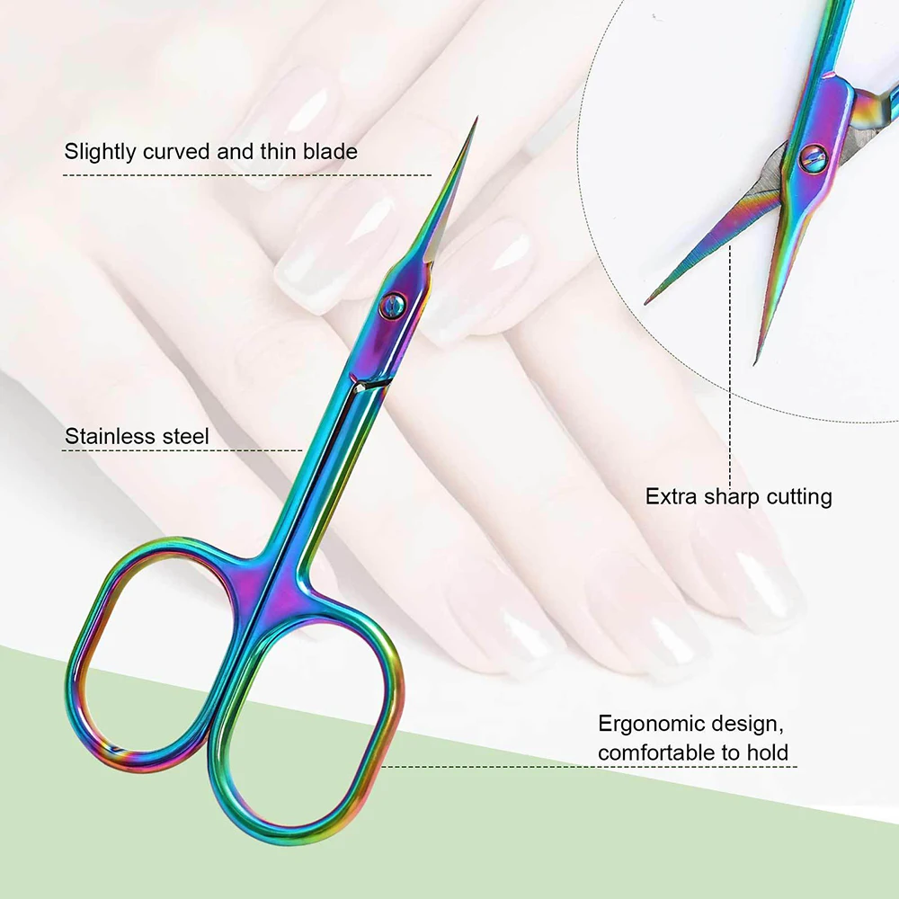 Nożyczki do manicure, uniwersalne, ze stali nierdzewnej, do skórek, pedicure, zestaw do pielęgnacji urody, do paznokci, brwi, usuwania suchej skóry, zakrzywione ostrze.