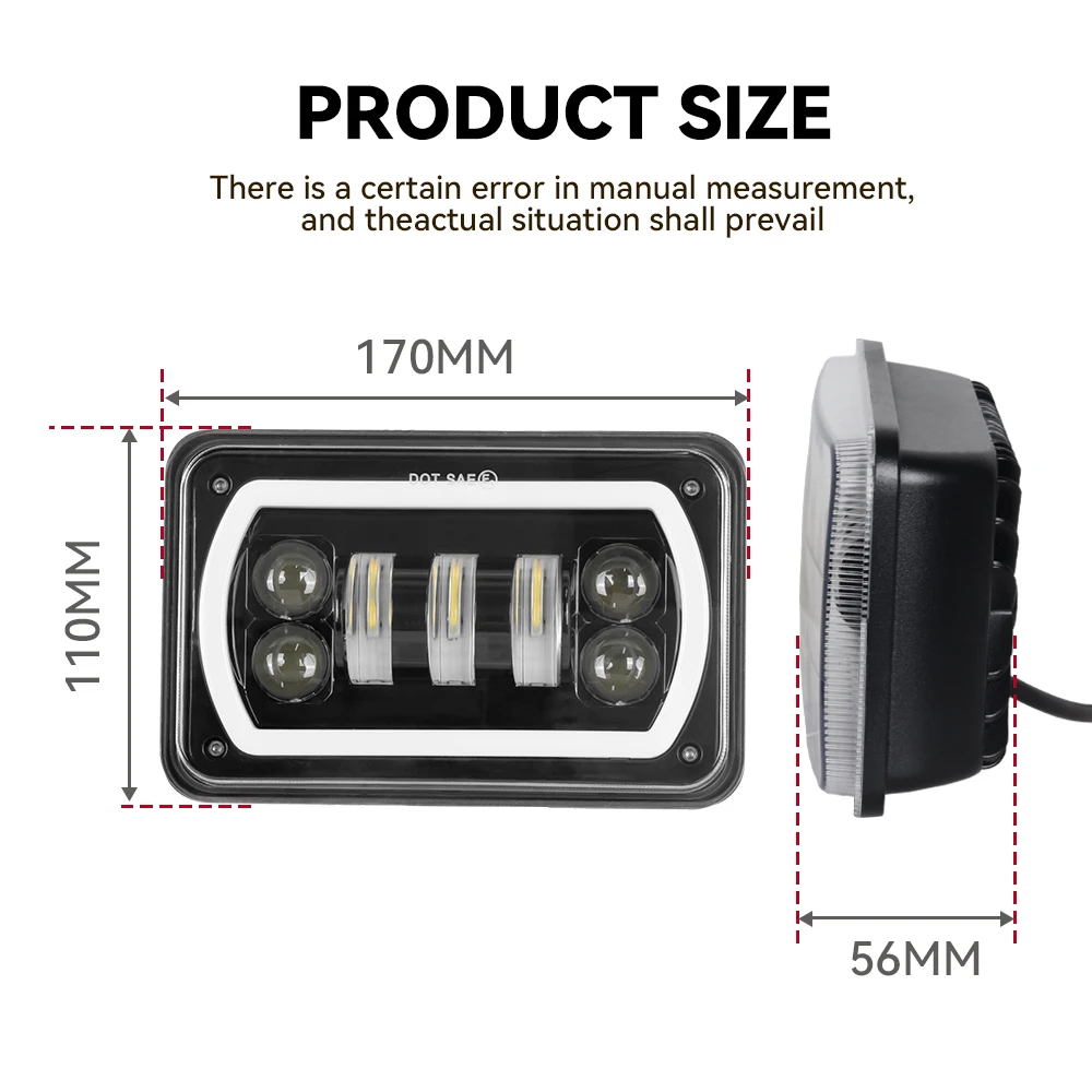 1pc Black Motorcycle DRL Lamp 4X6 LED Headlight For Honda XR250 XR400 XR650 Suzuki DRZ Accessories Rectangular Light
