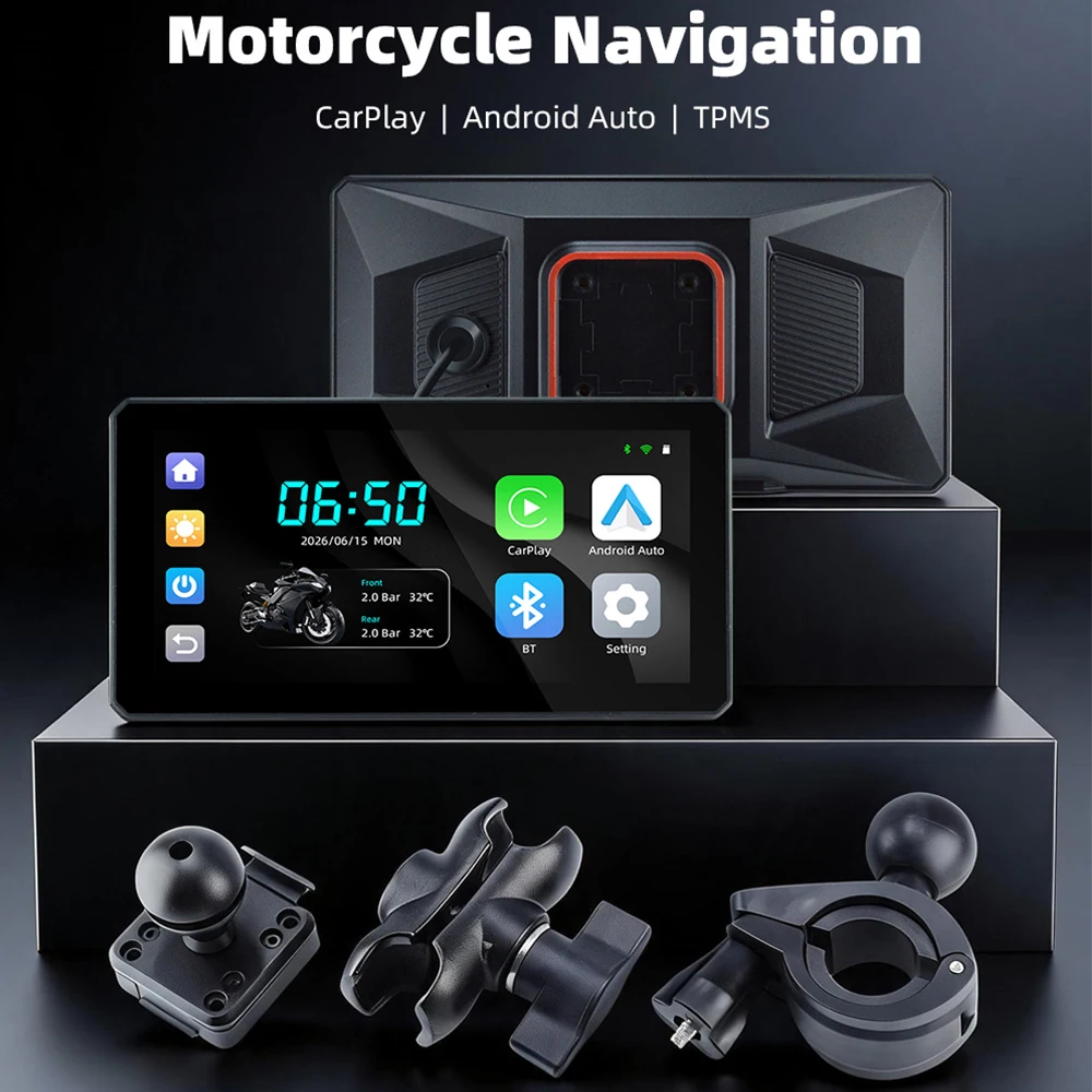 EKIY 6.0 inch Wireless CarPlay Moto Android Auto Portable Digital Motorcycle Dashboard GPS Navigation Removable Display Screen