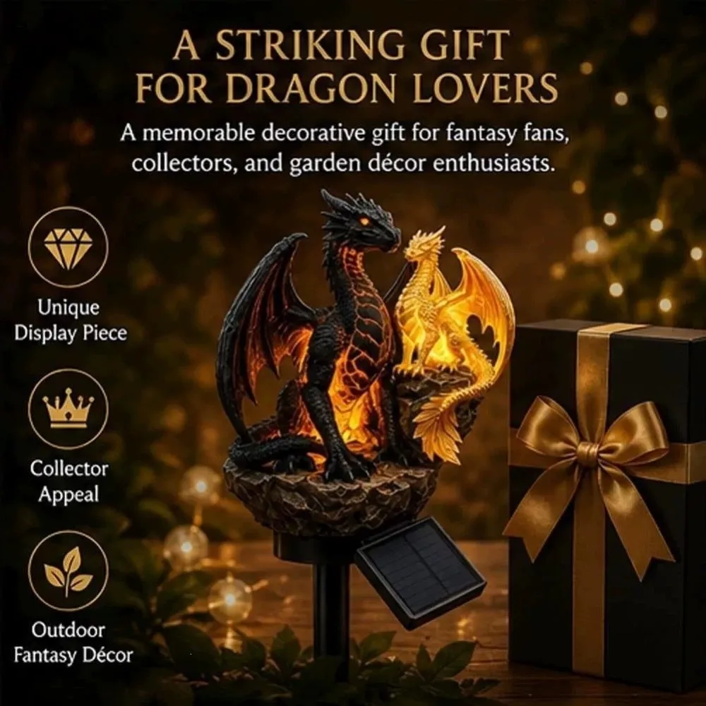 Soft Warm Glow Dragon Solar Garden Light Medieval Fantasy Dragon Statue Solar Dragon Stake Light Gothic Shape Animal