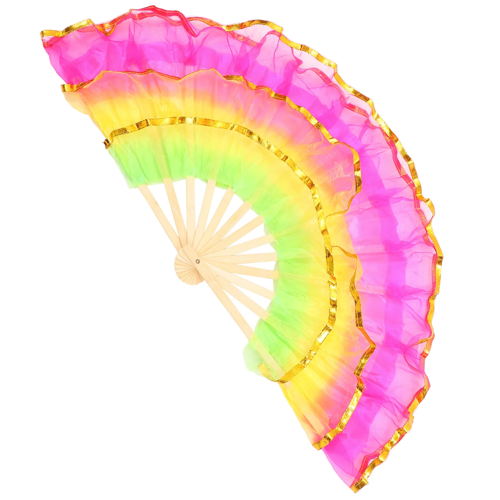 

Gold Trim Crystal Yarn Folding Fan Bamboo Hand Fan Lightweight for Dance Performance Party Wedding Souvenir Gift Decor