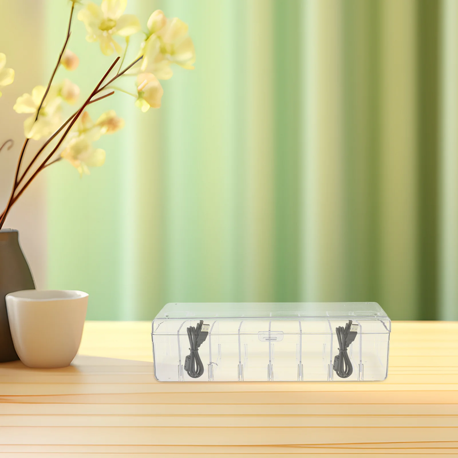 Caja de almacenamiento de escritorio de plástico transparente grueso, divisores extraíbles, organizador de cables de tarjetas, caja organizadora de clasificación de tarjetas para el hogar y la Oficina