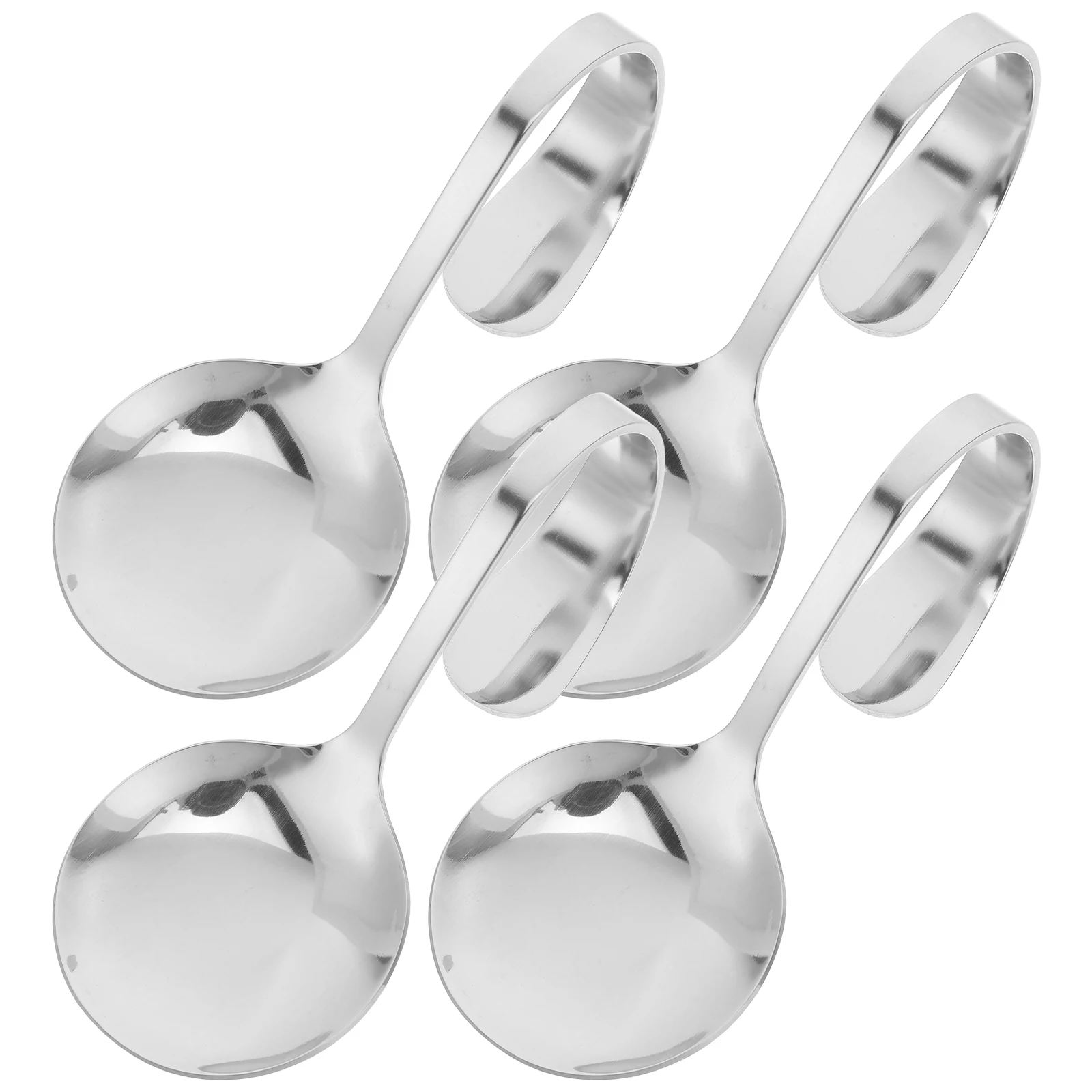 

4pcs Curved Handle Spoon Stainless Steel Salad Serving Rustproof Tableware Kitchen Gadgets Western Type Buffet Utensils