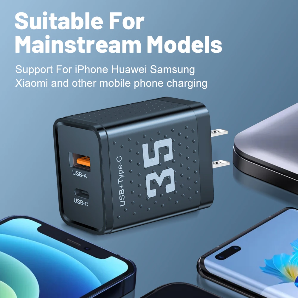 35W Dual Port PD USB QC3.0 Fast Charger USB Type C Multi Ports Mobile Phone Charging Adapter For iPhone 15 Samsung Xiaomi Huawei