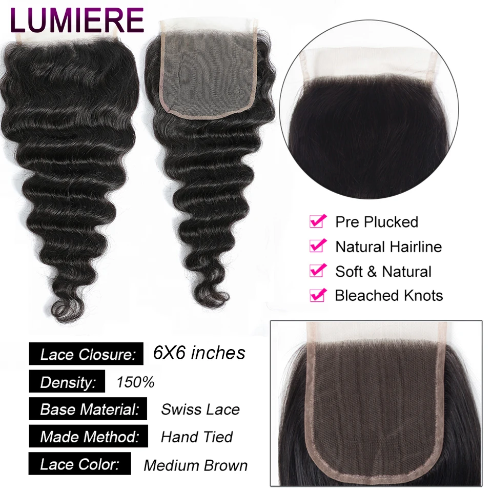 Lumiere Loose Deep Wave HD Frontal Only Full 13x6 13x4 Invisible Melt Skin Lace 5x5 6x6 7x7 Closure Raw Virgin 15A Human Hair