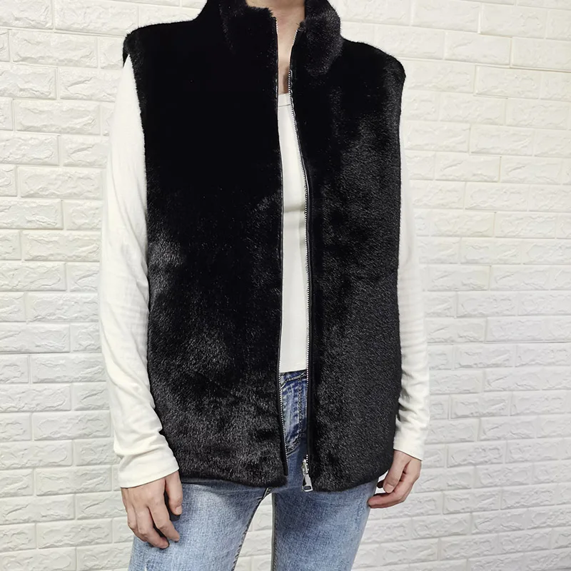 Double-sided Wear Autumn Winter Women\'s Warm Vest Faux Fur Cardigan Vest Female Imitation Mink Fur Artificial Fur Vest