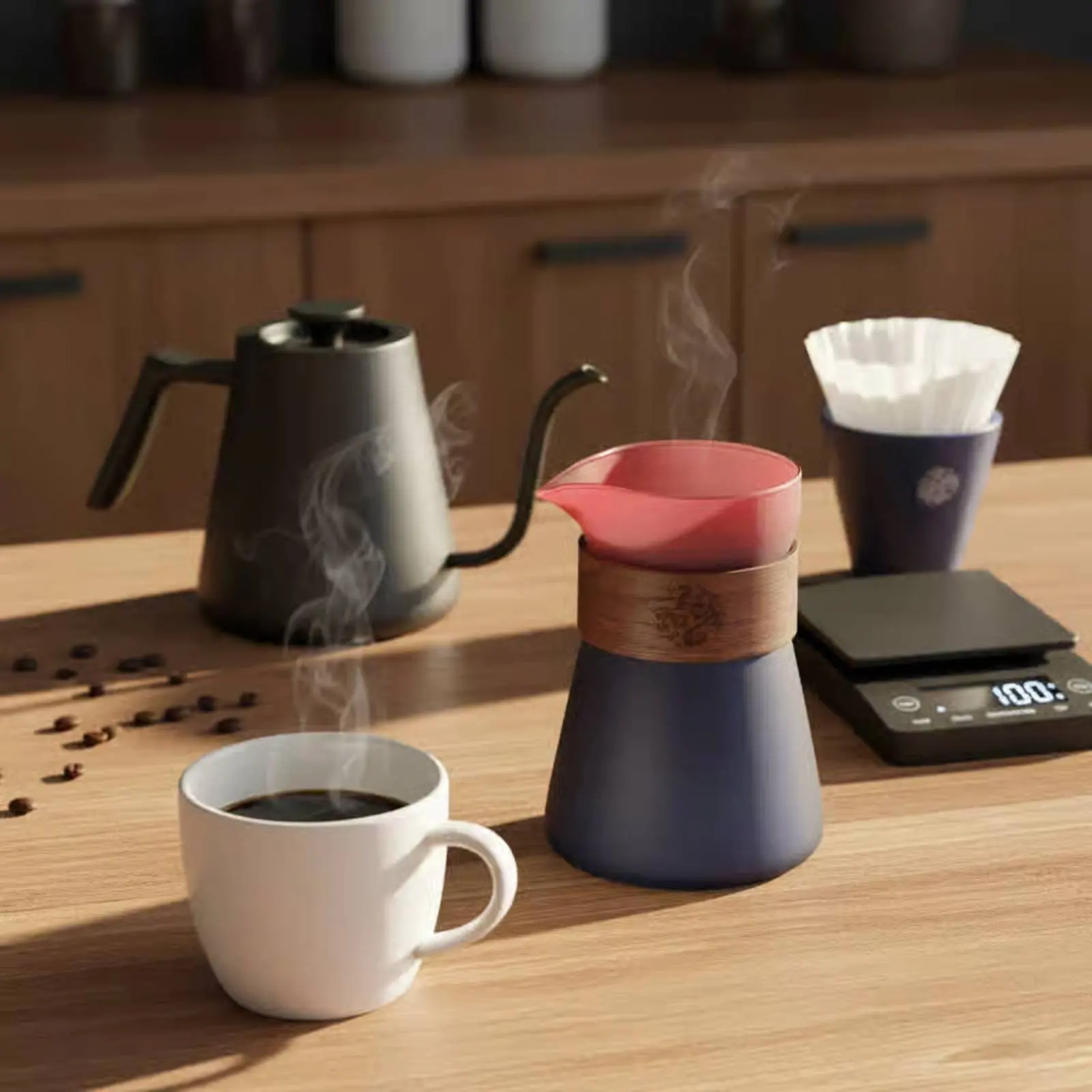 Smart Coffee Dripper Set Beginner-Approachable Immersion Coffee Brewer Cone-Shaped Design Dripper and Server Heat Insulating