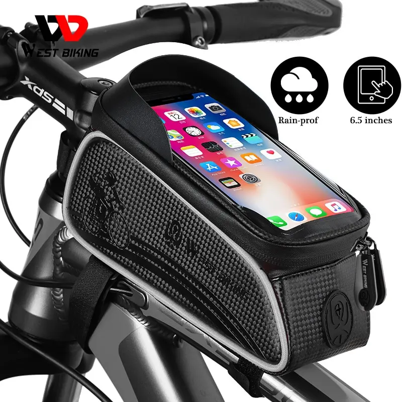 WEST BIKING Bicycle Bag Cycling Top Front Tube Frame Bag Waterproof 6.5 Inches Phone Case Storage Touch Screen MTB Road Bike Bag