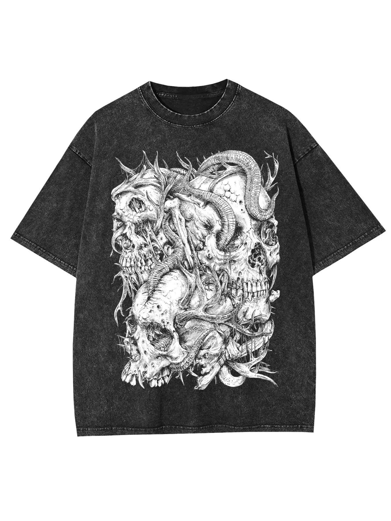 Unisex Printed T-Shirt with Skull and Snake Pattern, Pure Soft and Breathable Fabric, Regular Fit Sailor Collar Short-Sleeve T-Shirt, Retro Street Hip-Hop Style, Suitable for All Seasons, Machine Washable