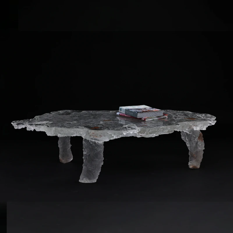 High-end Luxury 3 Legs Irregular Low Table Acrylic (Non-Resin) True Dried Plant Embedded Translucent Art Deco Furniture