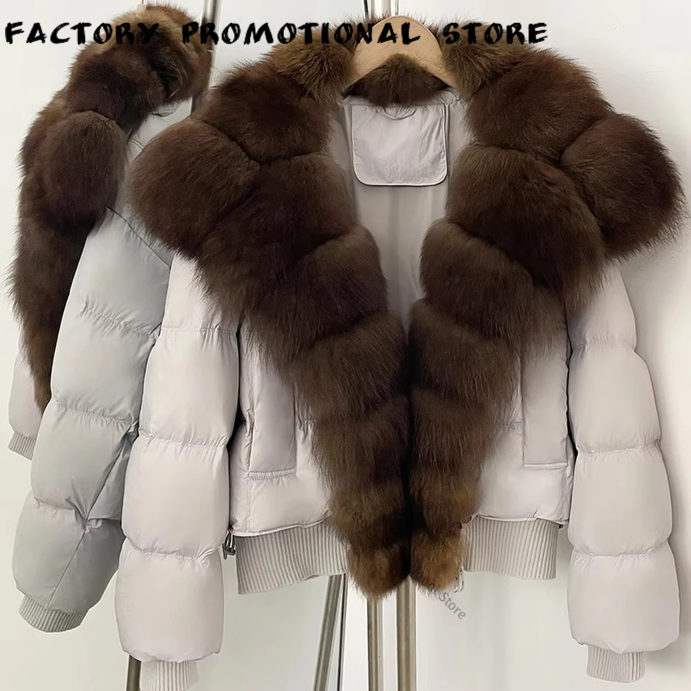 Ladies Cropped Winter Down Coat Warm Lightweight Authentic Fur Trim Puffer Outerwear for Routine Wear Under Cold Conditions