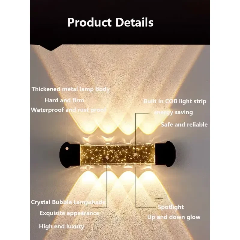 Modern Outdoor Wall Lights Exquisite Crystal 14W 18W 24w Up and Down Lighting Outdoor Lights Wall Mounted