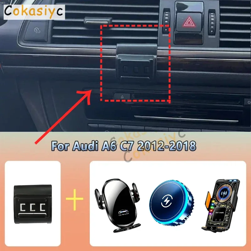 Car Phone Holder vent For Audi A6 C7 2012-2016 2017 2018 Magnetic Wireless Charging Car phone charger cradle Accessories