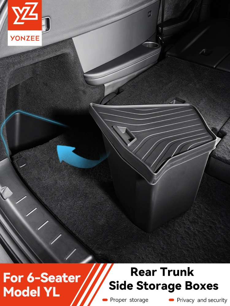 Caixa de armazenamento lateral para porta-malas do Tesla Model YL, com revestimento em TPE flocado, divisória e organizador de espaço.
