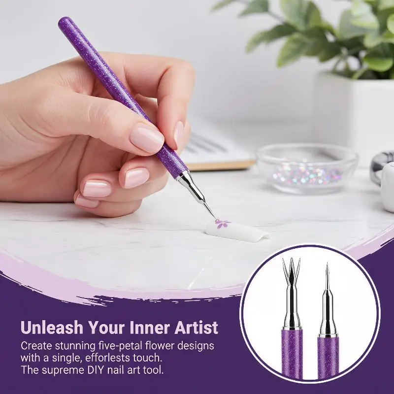 Double End Nail Dotting Pen Five Petal Flower Design Multifunctional Manicure Drawing Tool for Nail Polish Painting Carving