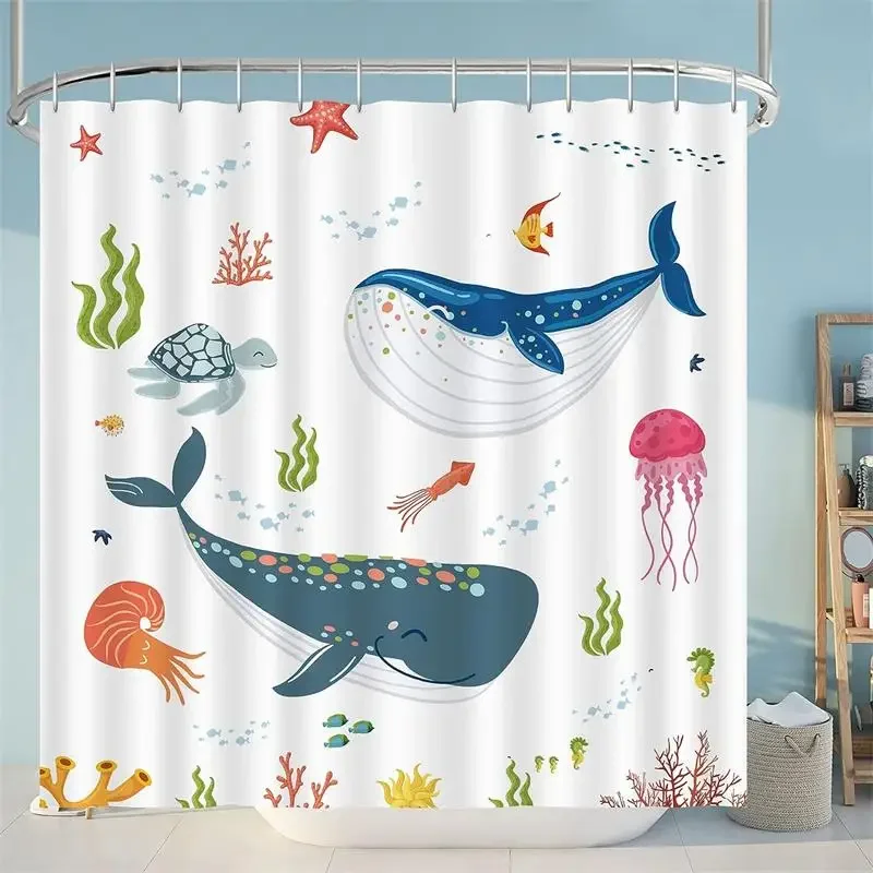 Cartoon Engineering Car Shower Curtains Ocean Animals Fish Cosmos Starry Sky Polyester Fabric Kids Bathroom Decor Set With Hooks