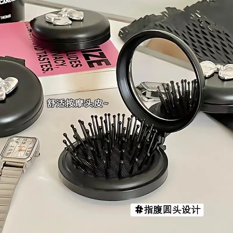 Cute Bow Small Comb Portable Portable Portable Mini Folding Air Cushion Comb Girls Airbag Massage Comb Mirror Integrated