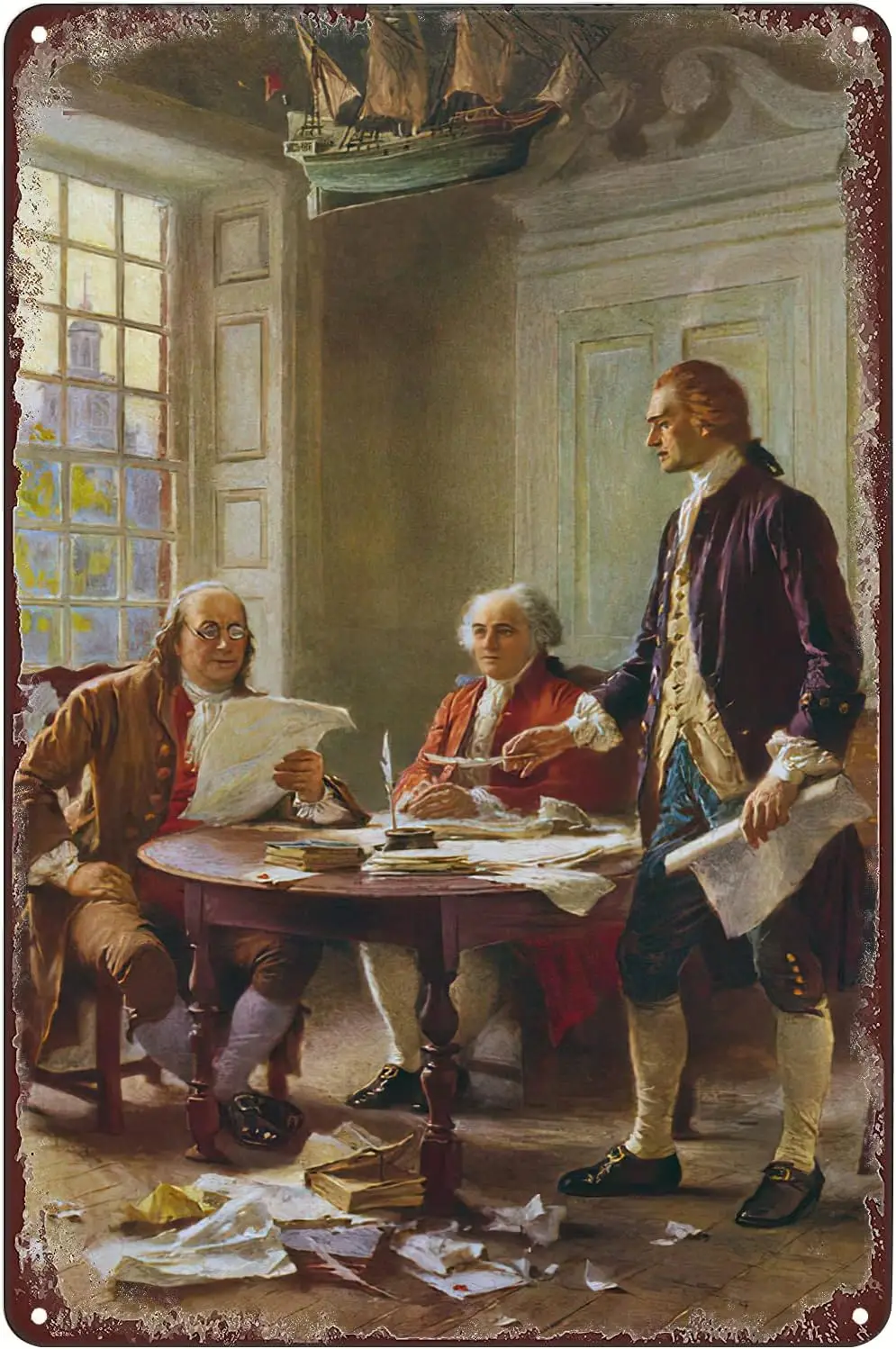 Vintage Metal Signs - Benjamin Franklin, John Adams, Thomas Jefferson Draft the Declaration of Independence in 1776 Tin Sig sign