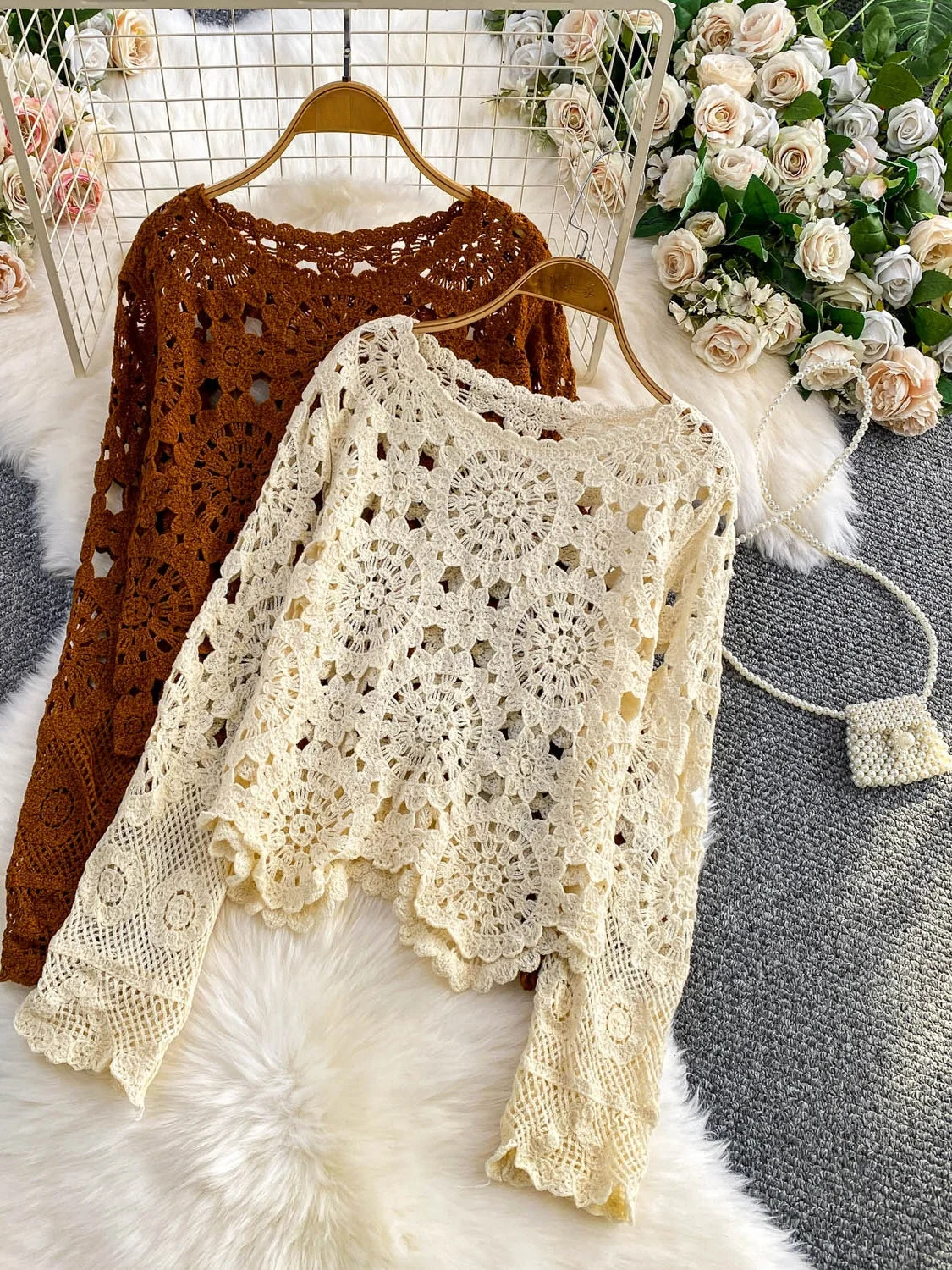 

N Sle, солнцезащитный вязаный топ, женский свободный ажурный мягкий цвет, крючок, цветочный дизайн, весна-осень irt