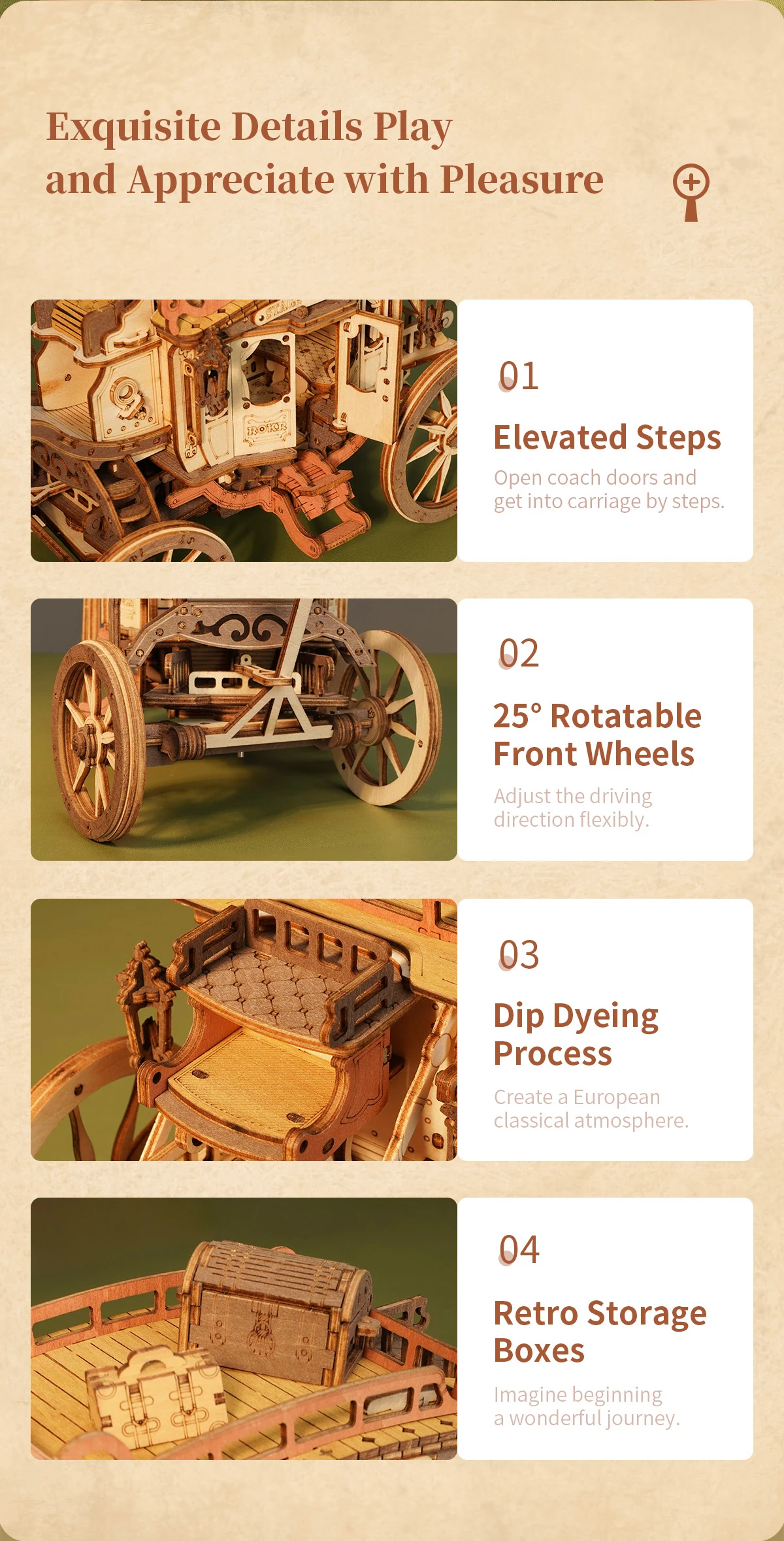 Robotime Rokr Stagecoach Music Box 3D Wooden Puzzle for Adults Birthday Anniversary Day Gift Hobby STEM Kits Model Easy to Build