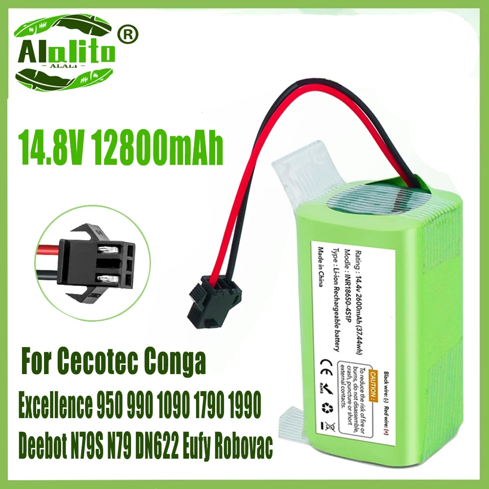 14.4V 12800mAh Li-ion Replacement Battery for Conga Excellence 990 950 1090 1790 1990 Ecovacs Deebot N79 N79S Eufy RoboVac