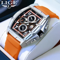 Top LIGE New Fashion Men's Watch Brand Casual Waterproof Orange Sports Men's Watch Quartz Silicone Automatic Date Watch Reloj