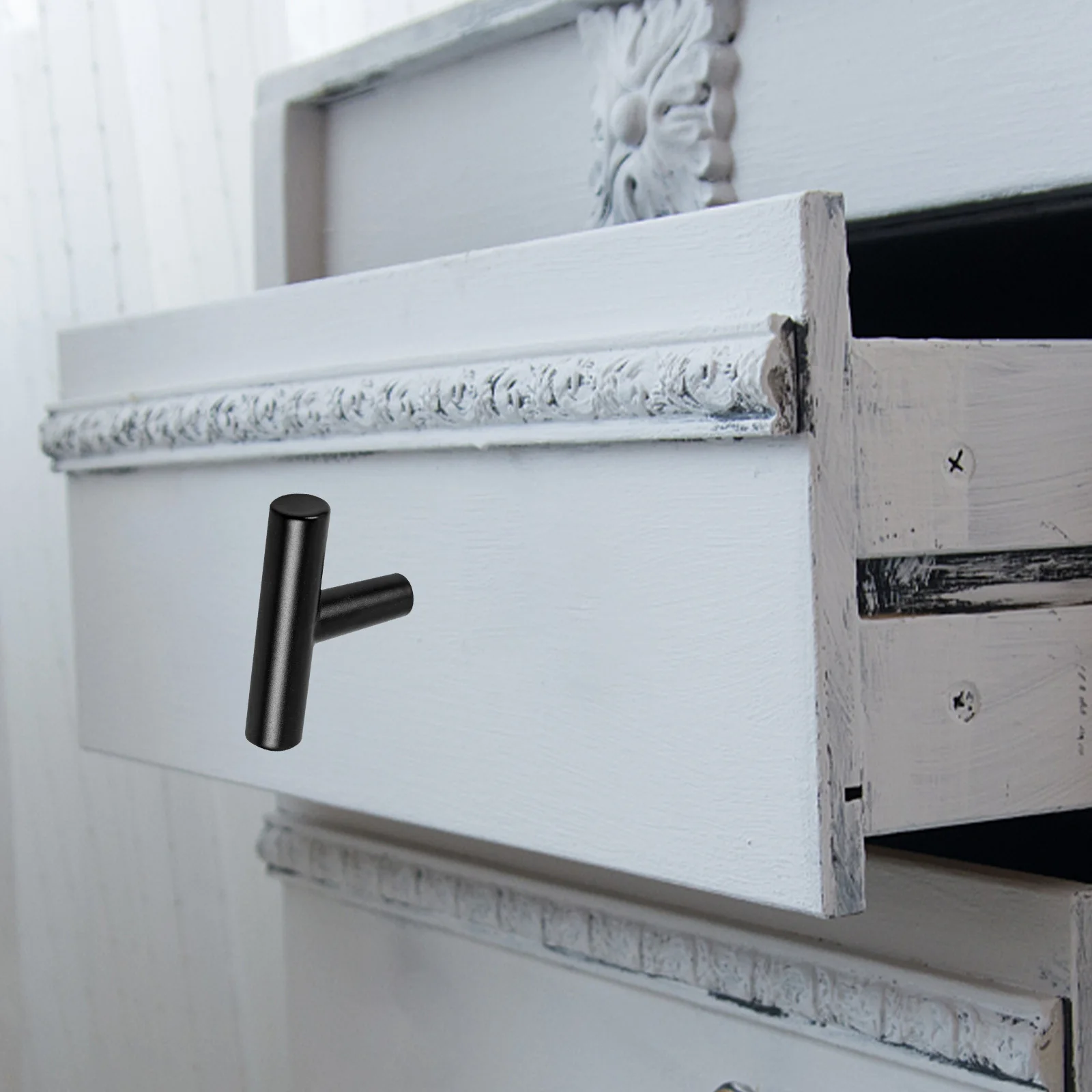 

6Pcs Black Matte Aluminum Handle Durable T-Shape Grip for Cabinet Drawer Dresser Closet Modern Home Decor Cabinet Door Knobs