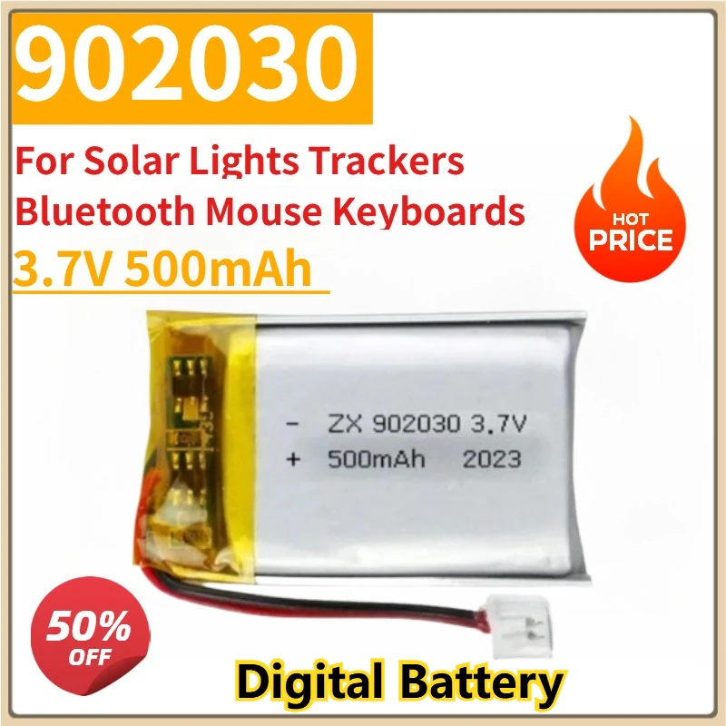 

New Digital Battery 3.7V 500mAh 902030 Lipo Polymer 092030 102030 for Solar Lights Trackers Bluetooth Mouse Keyboards
