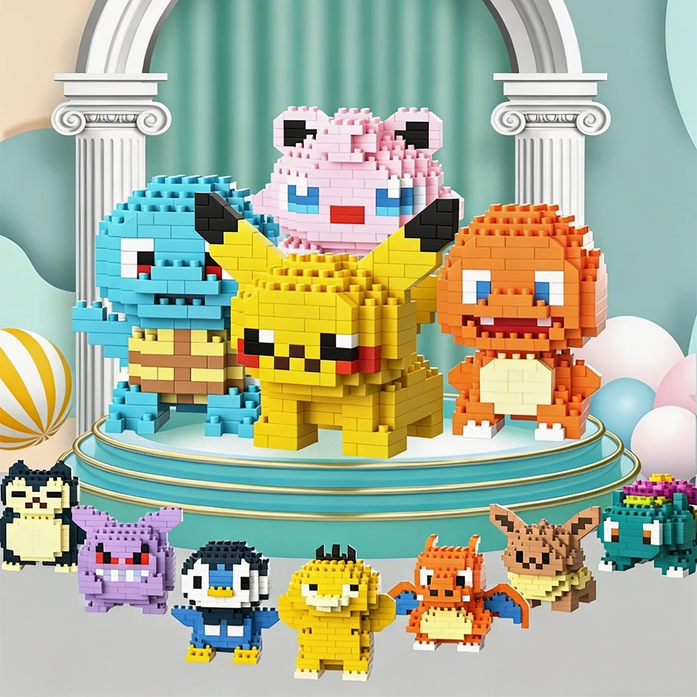 Pokemon Anime-Figur Mikro-Bausteine Pikachu Eevee Charizard Mini-Partikel-Bausteine Sammlerstück Desktop-Ornament Geschenkidee