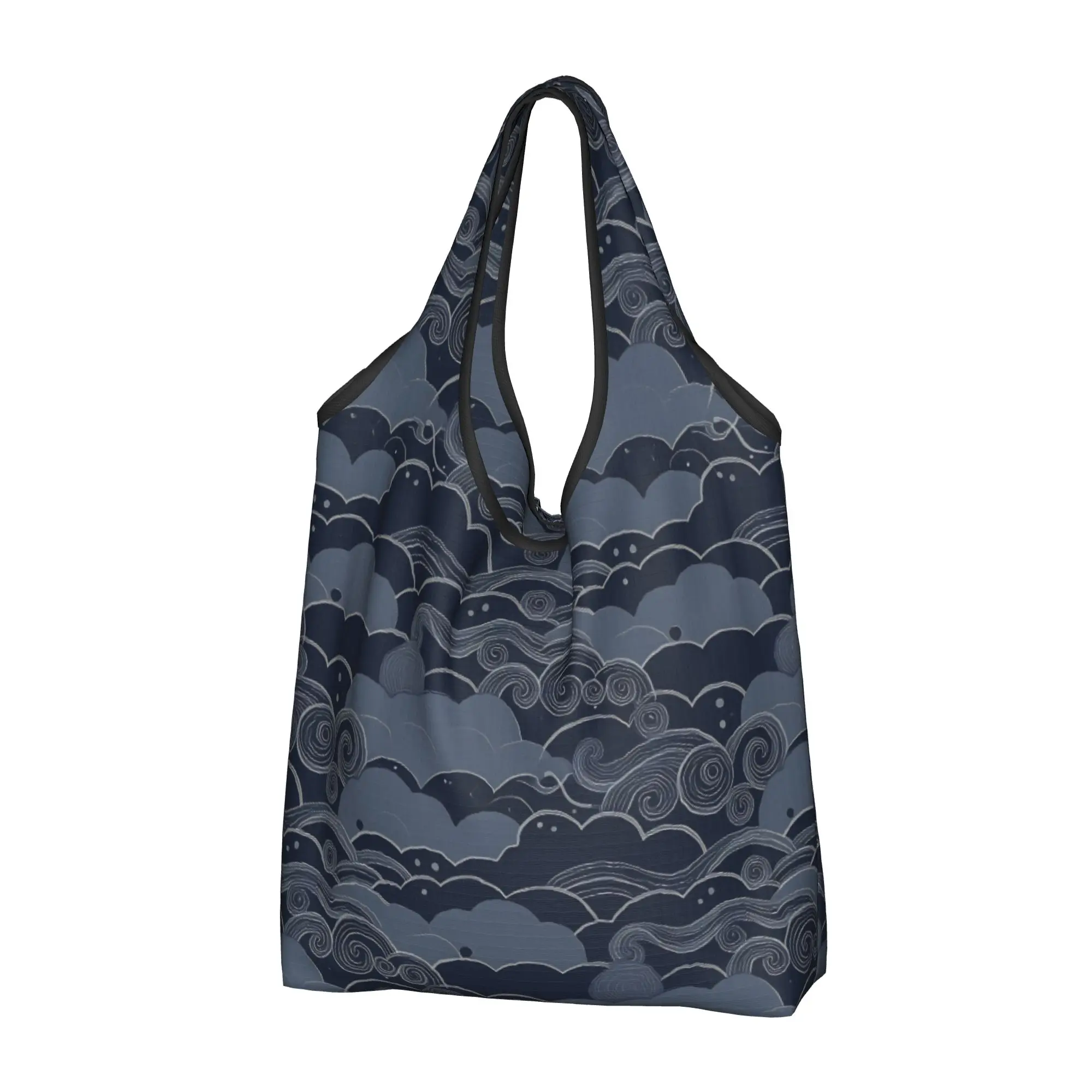 Recycling U-Ukiyoe Cozy Night Sky S-Seigaiha Shopping Bag Women Tote Bag Portable  Jasper Green  Groceries Shopper Bags