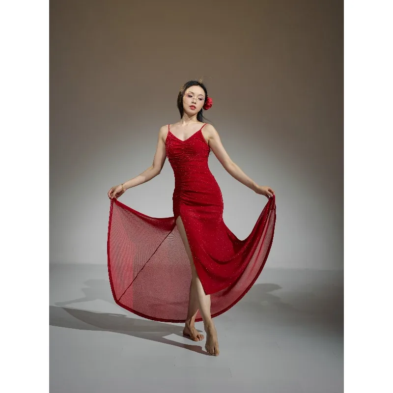 

Customized Jazz Latin Belly Dance Elastic Fish Tail Bag Hip Strap Dress Steel Tube Dance Skirt