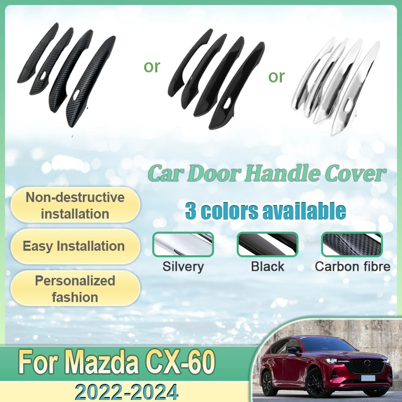 Capa para maçaneta de porta de carro, para mazda CX-60 cx60 kh 2022-2024, adesivo cromado de luxo, guarnição externa, aparelho, conjunto de acessórios