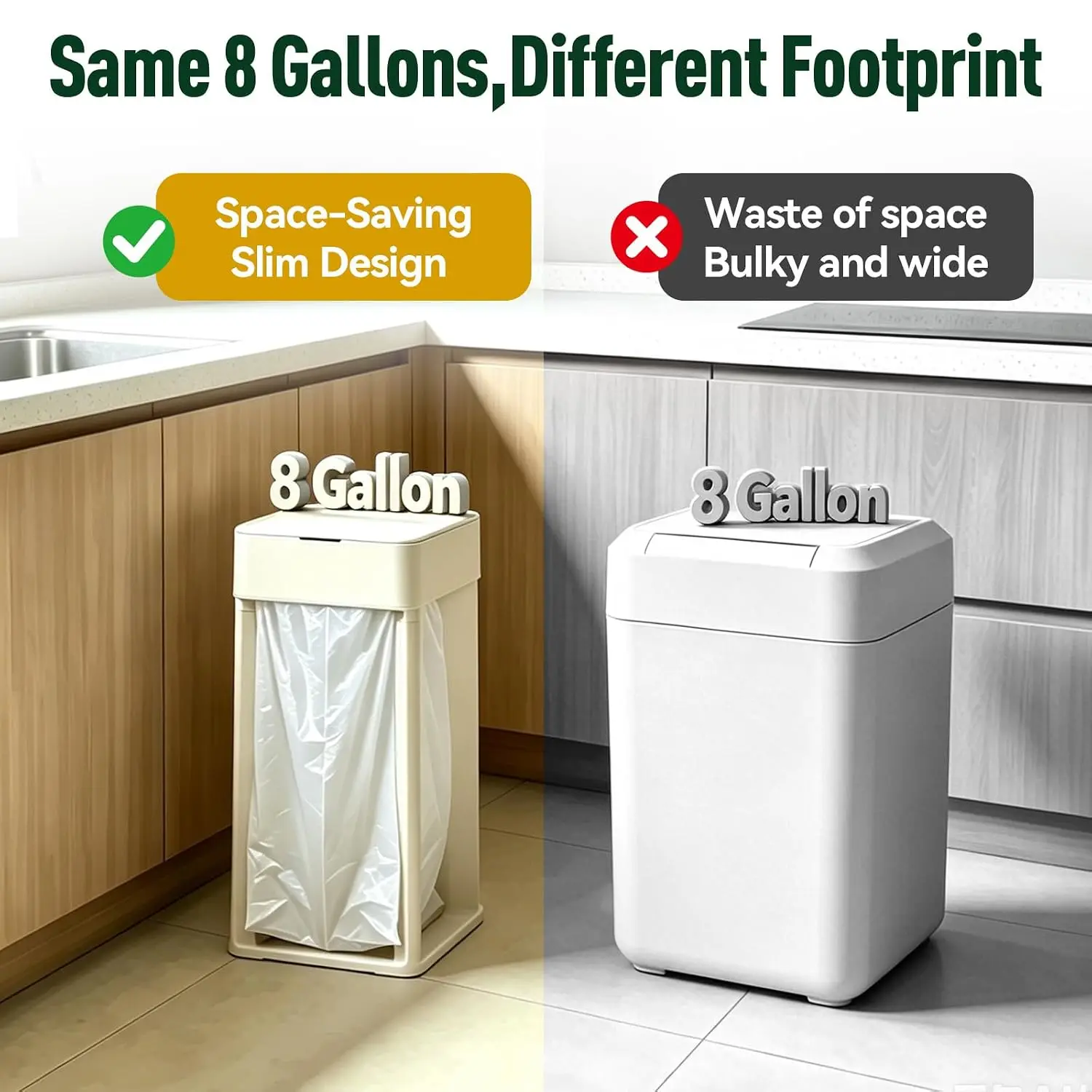 8 Gallon Smart Trash Can, Self-Sealing Automatic Trash Can, Type-C Charging Detachable Garbage Can with Lid for Kitchen, Living