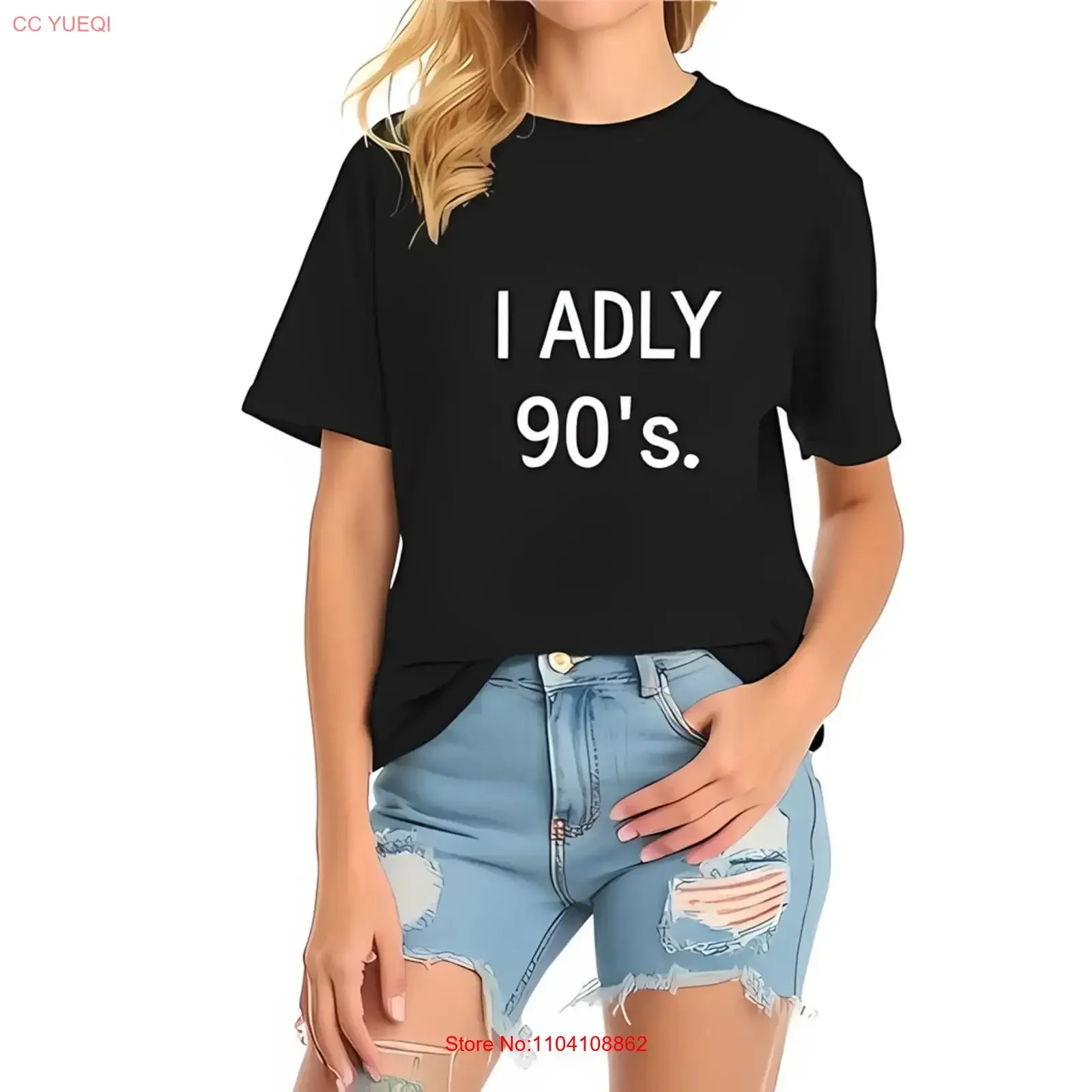 Oversized Black T Shirt with 'I ADLY 90's ' White Block Lettering All cotton vintage Washed Stylish homme streetwear Versatile