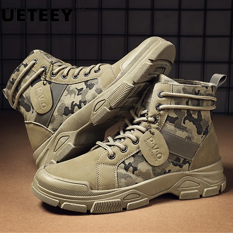 Herfst Winter Nieuwe Militaire Laarzen Mannen Camo Woestijn Wandelschoenen High-Top Sneakers Fashion Veiligheid Werkschoen Mannen pluche Martin Boot