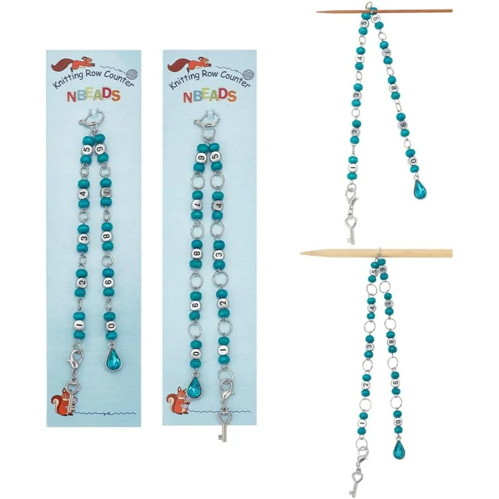 

2 Pcs Alloy Number Beads Knitting Row Counter Chains Acrylic Link Beads Stitch Marker Row Counter Chains with Teardrop/Key