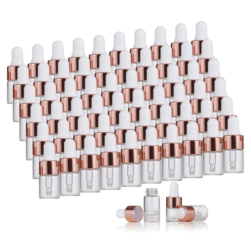 10pcs Mini Dropper Bottles Glass Empty Essential Oil Aromatherapy Bottles 1ml 2ml 3ml 5ml Rose Gold Cap Pipettes Bottles