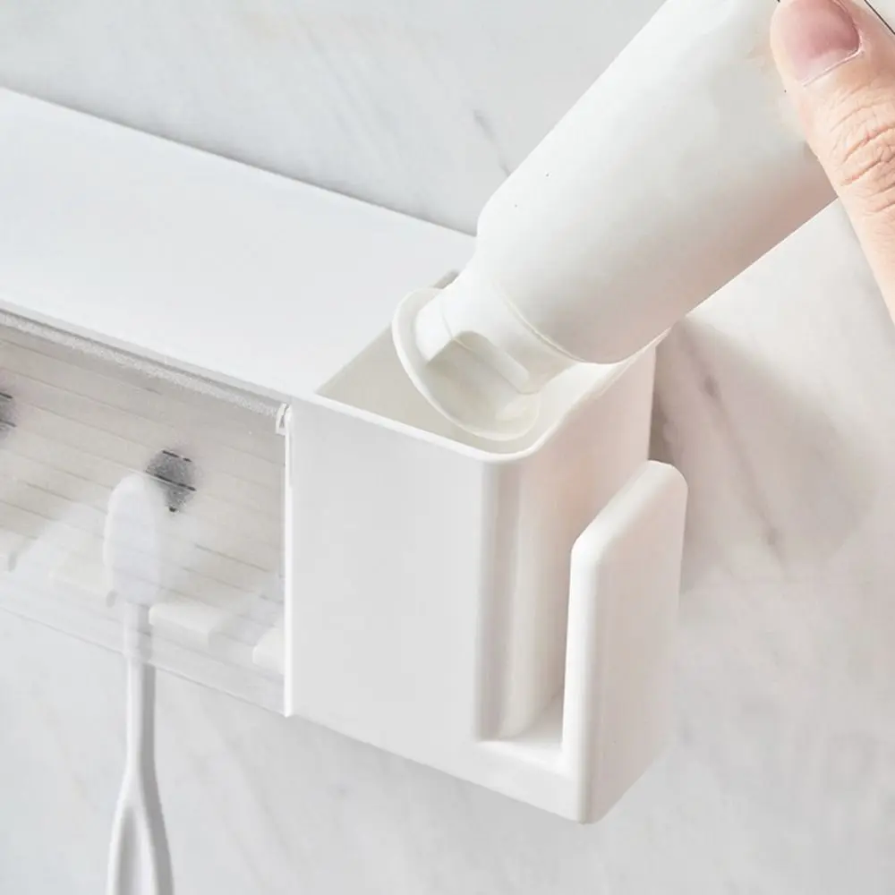 Plastic Toothbrush Storage Rack White/Grey Punch-free Toothbrush Toothpaste Holder with Cover Wall Mounted